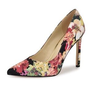 NEW Nine West Tatiana 2 Floral Pointed Toe Stiletto Pump -Black Multi Size 9